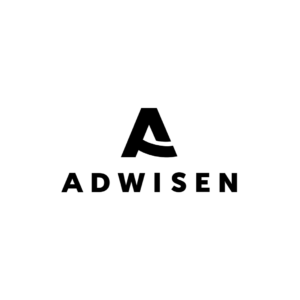Minimalist white letter A monogram logo on a dark background for Adwisen