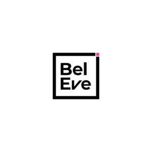 Minimalist black lettered Logo BelEve on a white background and accent element for Beleve Charity