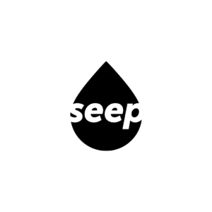 A logo of a b corp start up in a shape of a drop and transparent name seep
