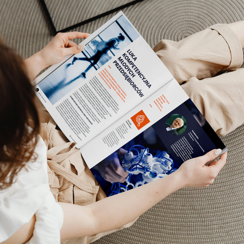 Printed annual report with editorial layout and infographics, designed by Creative Lab.