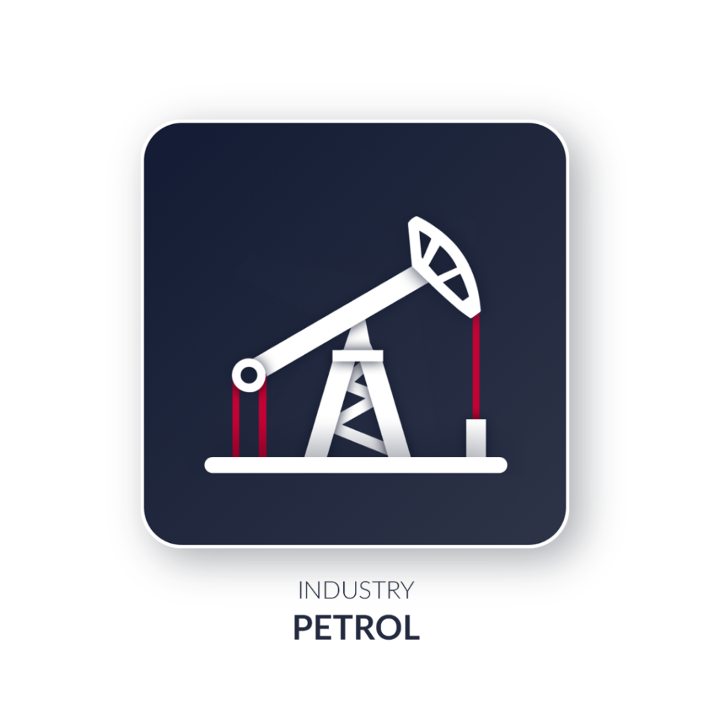 Minimalist branded vector icon of an oil rig on a dark navy rounded square background prepared for video explainer for a client in tjr finance industry